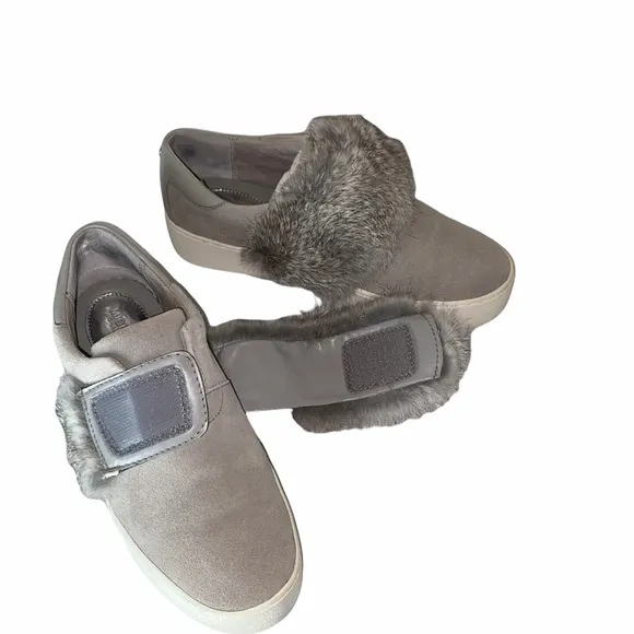 NEW MICHAEL KORS Maven Fur Strap Suede Sneakers Grey 6M