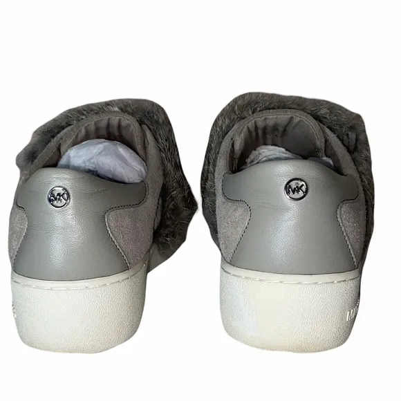 NEW MICHAEL KORS Maven Fur Strap Suede Sneakers Grey 6M