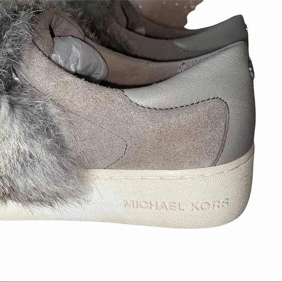 NEW MICHAEL KORS Maven Fur Strap Suede Sneakers Grey 6M