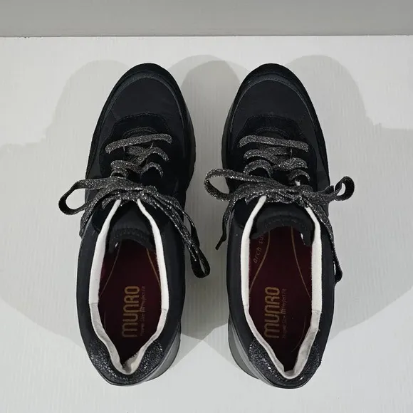 NEW Munro Piper Retro Sneaker Black Gunmetal Suede Size 10 Narrow