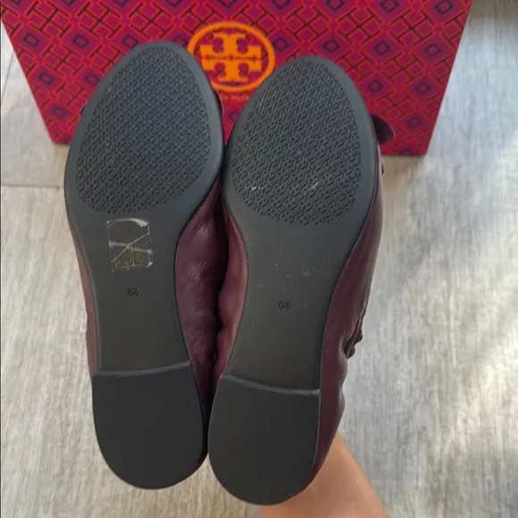 NEW NIB Tory Burch Women's Burgundy Ballet Flats size 6.5 Blossom Ballet Classic
