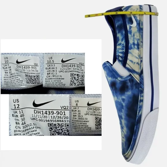 New Nike mens court legacy tie dye slip on sneakers multicolor