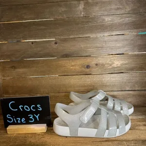 New NWT Big Kids Crocs Isabella Gray Sparkle Jelly Flats Shoes Sandals Size 3 Y‎