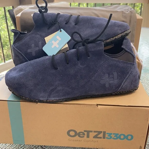 NEW! OeTZ 3300 SUPERSLICK Suede Leather Lace-up Shoes Size 45/12 Mens Navy Blue