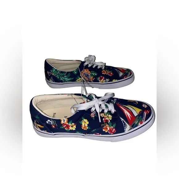 NEW Polo Ralph Lauren Thornton Tropical Motif Low Top Canvas Sneakers Men 10