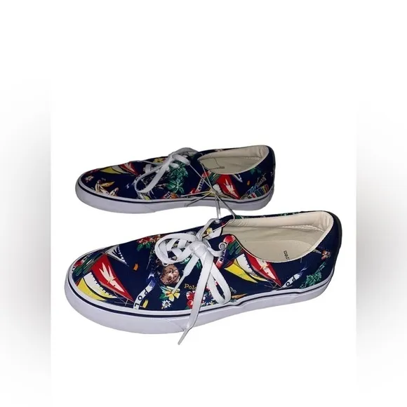 NEW Polo Ralph Lauren Thornton Tropical Motif Low Top Canvas Sneakers Men 10