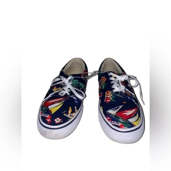 NEW Polo Ralph Lauren Thornton Tropical Motif Low Top Canvas Sneakers Men 10