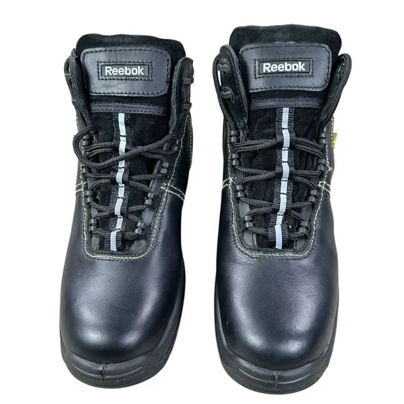 NEW Reebok Mens 9 M Work Boots EH Comp Toe Trainex Black Leather 6&quot; Work RB6755