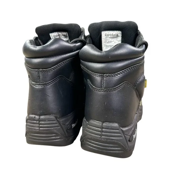 NEW Reebok Mens 9 M Work Boots EH Comp Toe Trainex Black Leather 6&quot; Work RB6755