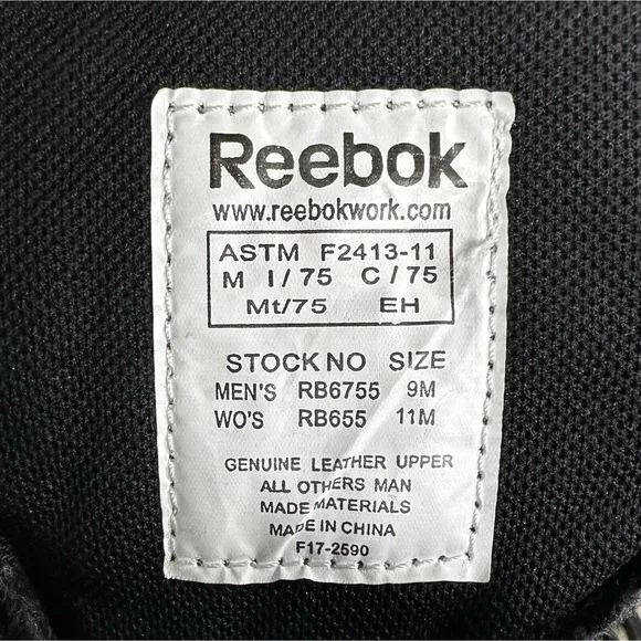 NEW Reebok Mens 9 M Work Boots EH Comp Toe Trainex Black Leather 6&quot; Work RB6755