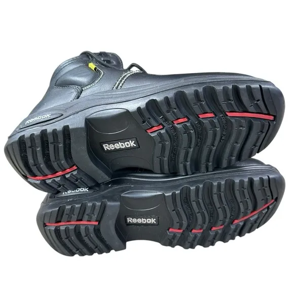 NEW Reebok Mens 9 M Work Boots EH Comp Toe Trainex Black Leather 6&quot; Work RB6755