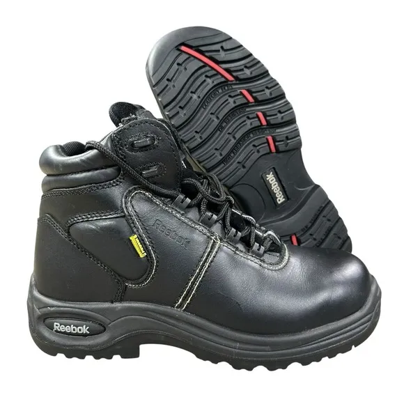 NEW Reebok Mens 9 M Work Boots EH Comp Toe Trainex Black Leather 6&quot; Work RB6755