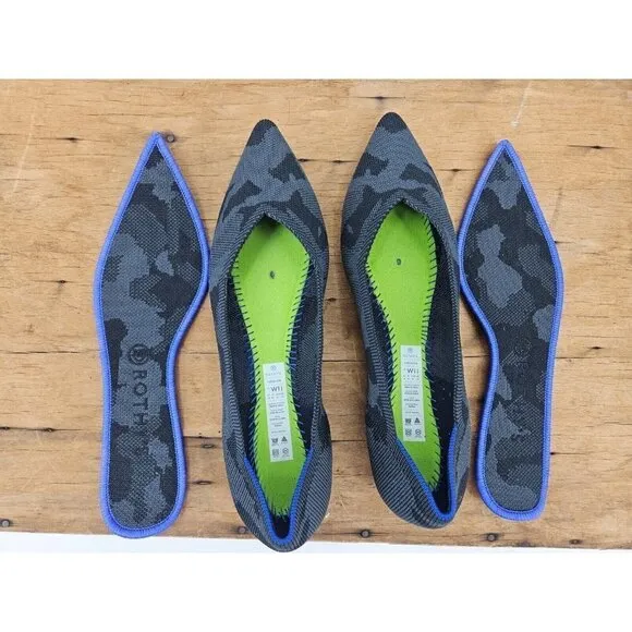 New Rothy's Gray Camo Point Flats Womens 11 Shoes Camoflage