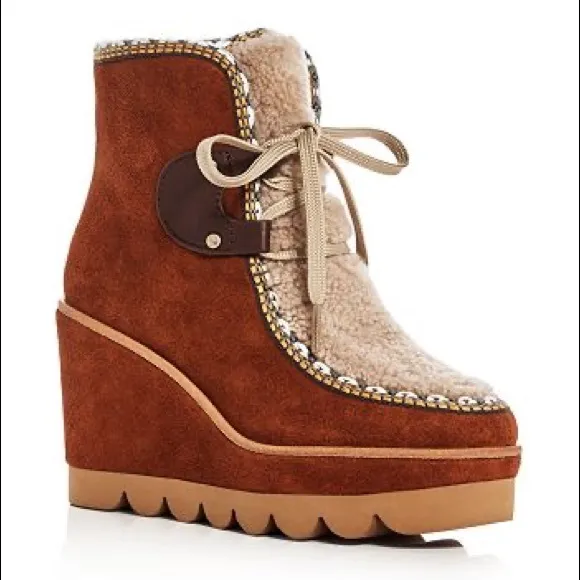 NEW SEE BY CHLOE SUEDE AND SHEARLING BOOT