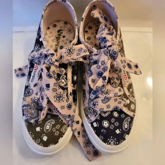 NEW SUPERGA 2750 &quot;Bandana&quot; Canvas w/Bandana Laces Sz. 6m/36 Sneakers MSRP $89