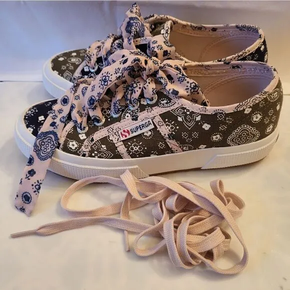 NEW SUPERGA 2750 &quot;Bandana&quot; Canvas w/Bandana Laces Sz. 6m/36 Sneakers MSRP $89