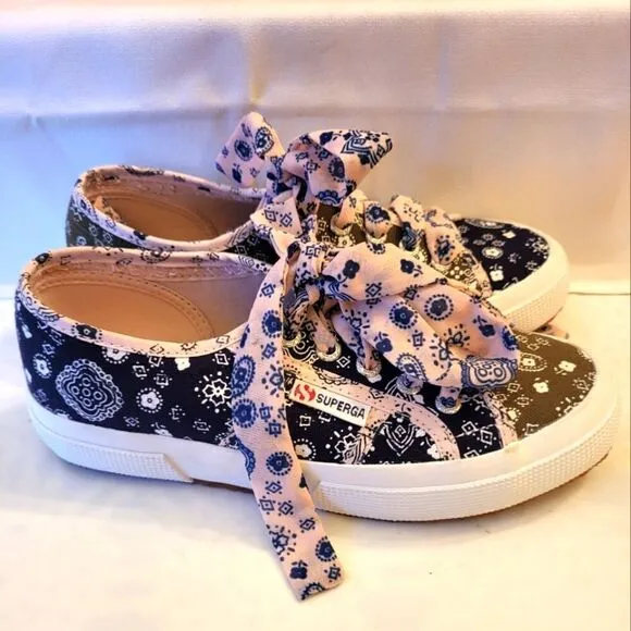NEW SUPERGA 2750 &quot;Bandana&quot; Canvas w/Bandana Laces Sz. 6m/36 Sneakers MSRP $89