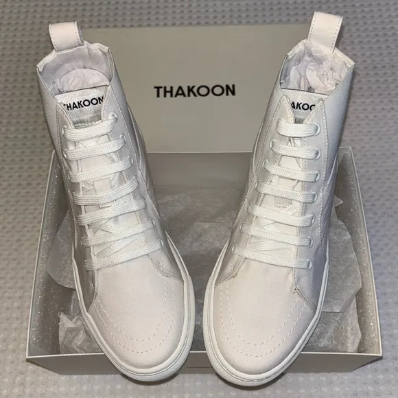 NEW! THAKOON 38/8 White Pull-On High Top Designer Sneakers Athletic Casual Shoes