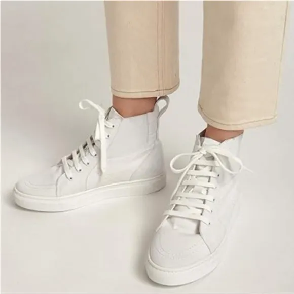 NEW! THAKOON 38/8 White Pull-On High Top Designer Sneakers Athletic Casual Shoes