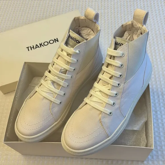 NEW! THAKOON 38/8 White Pull-On High Top Designer Sneakers Athletic Casual Shoes