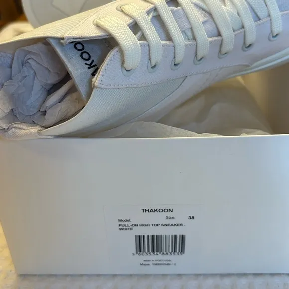 NEW! THAKOON 38/8 White Pull-On High Top Designer Sneakers Athletic Casual Shoes