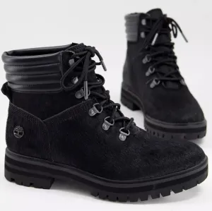 NEW Timberland Black Calf Hair Leather London Square Lace-Up Hiker Boots 8