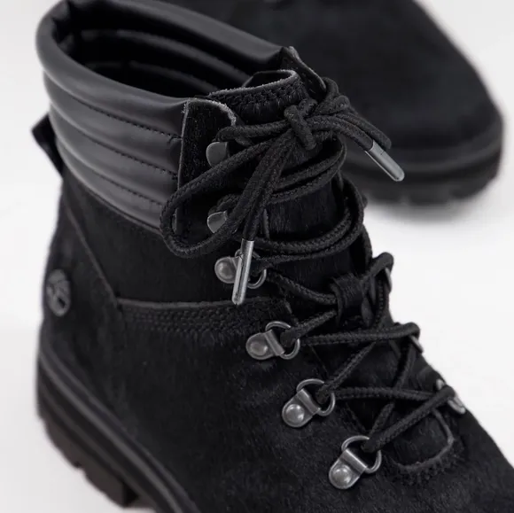 NEW Timberland Black Calf Hair Leather London Square Lace-Up Hiker Boots 8
