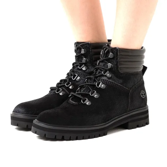 NEW Timberland Black Calf Hair Leather London Square Lace-Up Hiker Boots 8