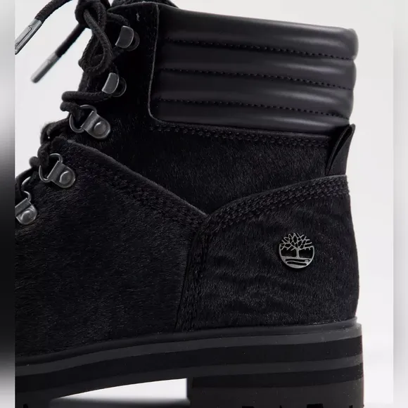 NEW Timberland Black Calf Hair Leather London Square Lace-Up Hiker Boots 8
