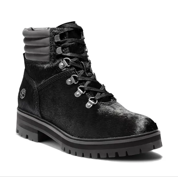 NEW Timberland Black Calf Hair Leather London Square Lace-Up Hiker Boots 8