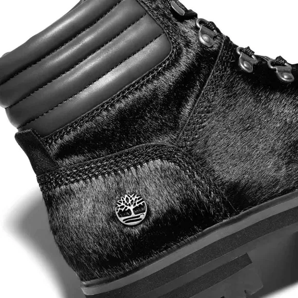 NEW Timberland Black Calf Hair Leather London Square Lace-Up Hiker Boots 8