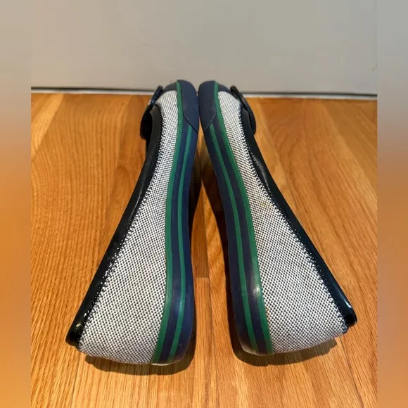 New Tory Burch Channing Sneakers / Flats Navy Blue &amp; Green Patent Size 6.5