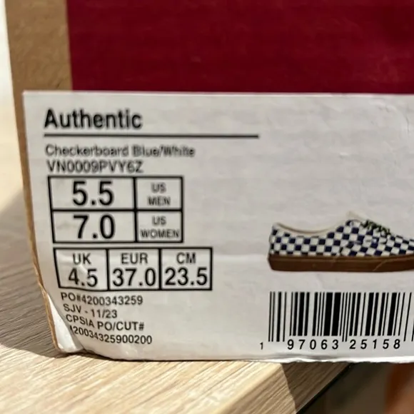 NEW Vans Authentic Checkerboard Blue/White Sneakers Men’s Size 5.5