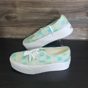 New Vans Authentic Stacked Pastel Picnic Mixed Plaid Green Blue Purple Sneakers