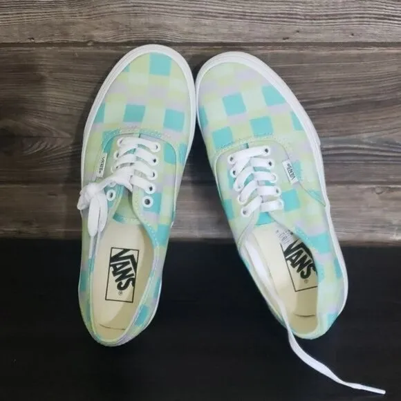 New Vans Authentic Stacked Pastel Picnic Mixed Plaid Green Blue Purple Sneakers