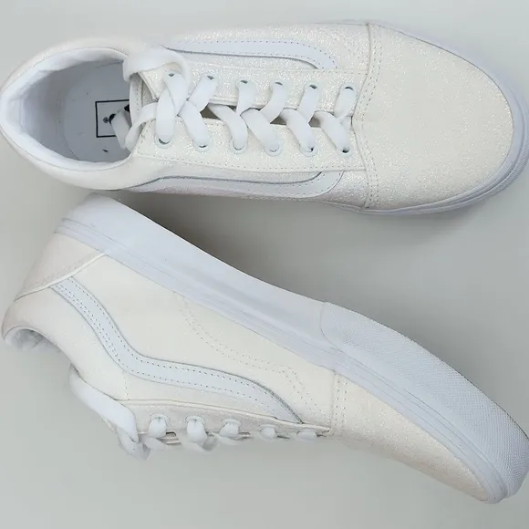 New Vans Old Skool Glitter White Sparkly Lace-up Sneakers