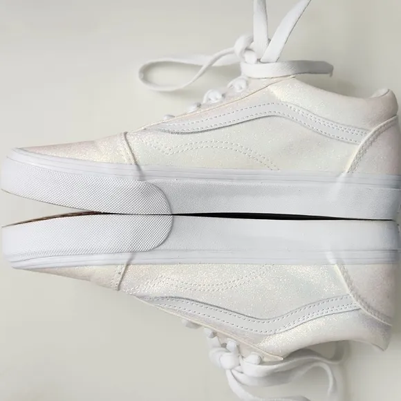 New Vans Old Skool Glitter White Sparkly Lace-up Sneakers