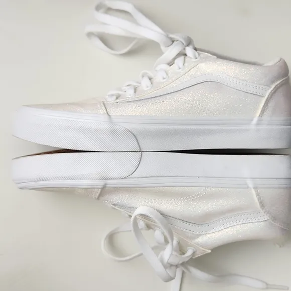 New Vans Old Skool Glitter White Sparkly Lace-up Sneakers