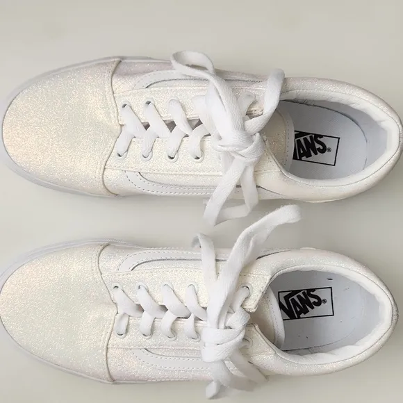 New Vans Old Skool Glitter White Sparkly Lace-up Sneakers
