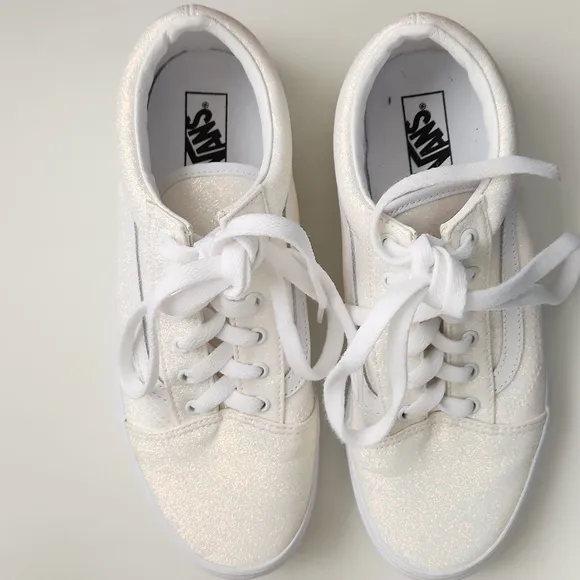 New Vans Old Skool Glitter White Sparkly Lace-up Sneakers