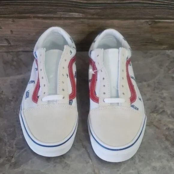 New Vans Old Skool Logo White Blue Red Sneakers