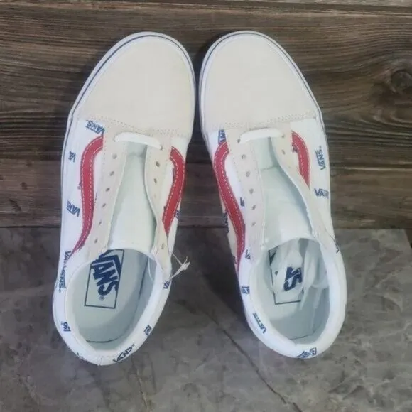 New Vans Old Skool Logo White Blue Red Sneakers