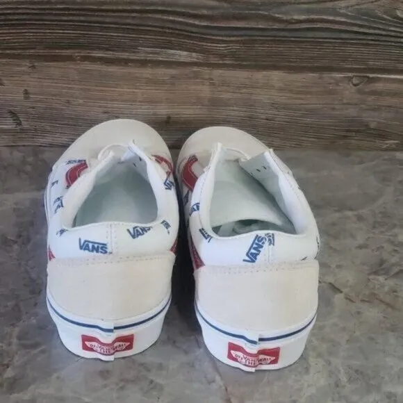 New Vans Old Skool Logo White Blue Red Sneakers