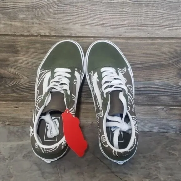 New Vans Old Skool Peace Paisley Green White Sneakers