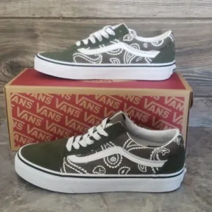 New Vans Old Skool Peace Paisley Green White Sneakers