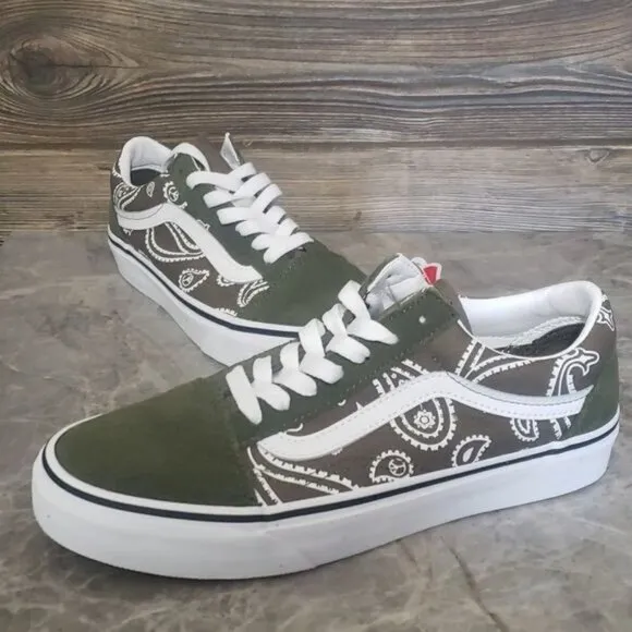 New Vans Old Skool Peace Paisley Green White Sneakers