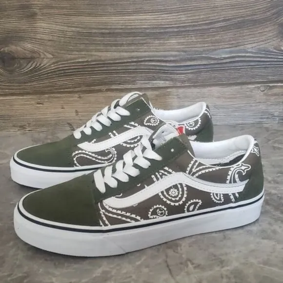 New Vans Old Skool Peace Paisley Green White Sneakers