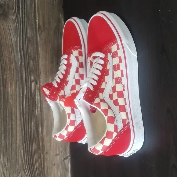 New Vans Old Skool Primary Checkerboard Red White Sneakers