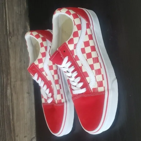 New Vans Old Skool Primary Checkerboard Red White Sneakers