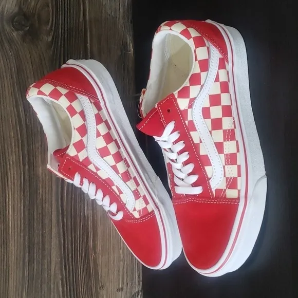New Vans Old Skool Primary Checkerboard Red White Sneakers